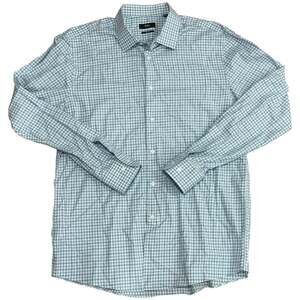BOSS Hugo Boss Men's Sharp Fit Plaid Dress Shirt 17.5 36/37 Teal/White